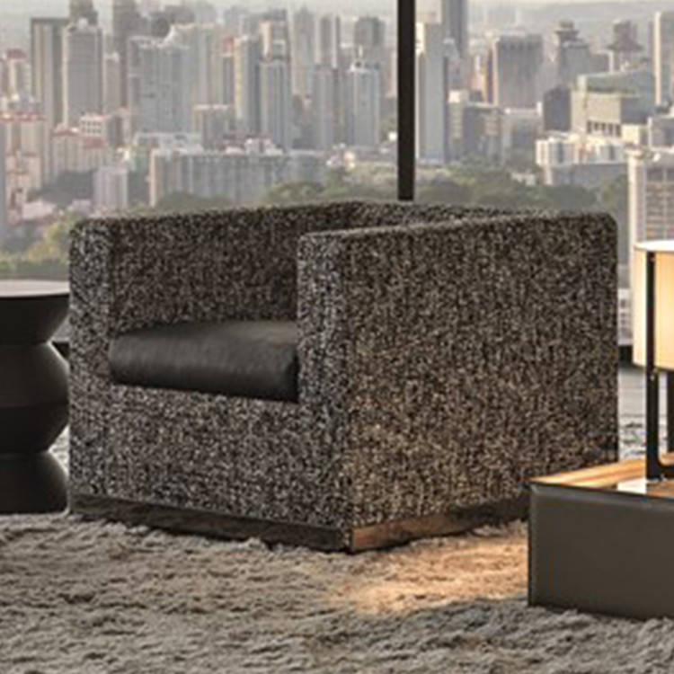 2019年新款 Minotti手提箱线方正砖头广块单人沙发 不锈钢电镀枪黑包边 迷彩布艺
