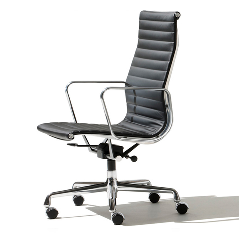 ​埃伊姆斯铝组椅铝合金老板椅 不锈钢可转脚设计师转椅高背真皮软包电脑椅 休闲椅行政会议椅