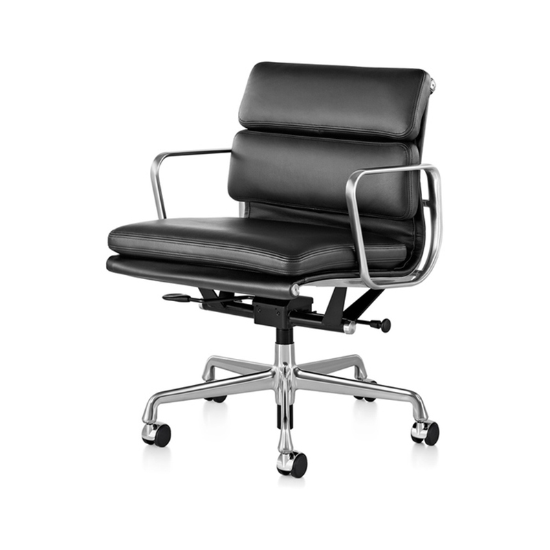 伊姆斯铝组椅铝合金老板椅 低背版不锈钢可转脚设计师转椅高背真皮软包电脑椅 休闲椅行政会议椅