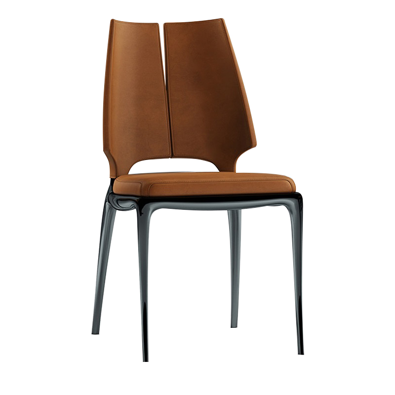 法国品牌家具新中式餐椅 实木脚架 异形餐椅洽谈椅 布艺皮革西皮超纤仿真皮