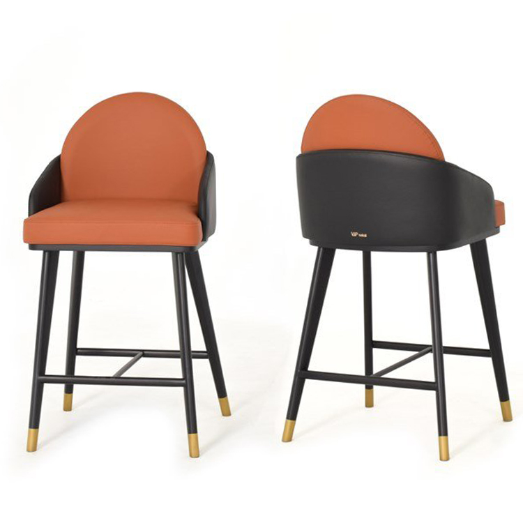 2022年新款新中式实木皮革VIP Saloti极光凳子吧椅餐椅 阿尔巴尼亚 五金高脚酒店椅